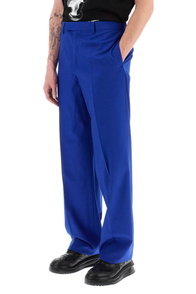 Shop Versace Wool And Silk Pants Men In Blue