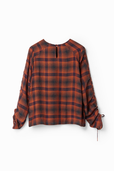 Desigual Adjustable Sleeve Plaid Blouse In Red