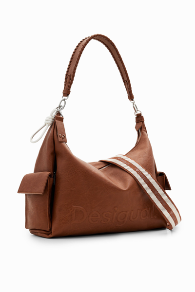 Shop Desigual L Logo Shoulder Bag In Brown