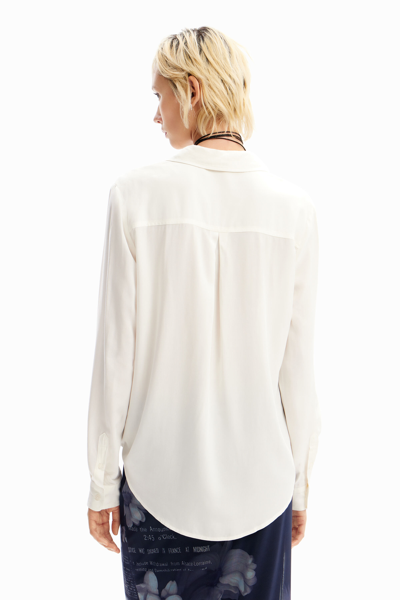 Shop Desigual Patchwork Pocket Daisy Shirt In White