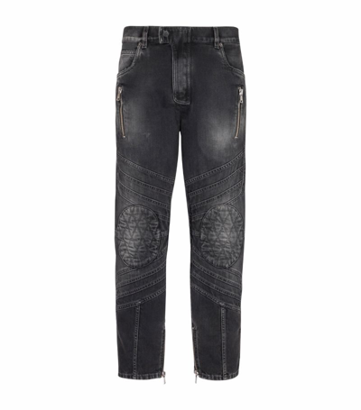 Shop Balmain Biker-detail Jeans In Black