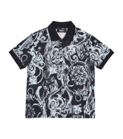 Shop Young Versace Versace Kids Cotton Barocco Stencil Polo Shirt (4-14 Years) In Navy