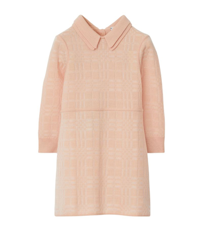 Shop Burberry Kids Wool-blend Check Dress (6-24 Months) In Pink