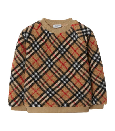 Shop Burberry Kids Fleece Check Sweater (3-14 Years) In Neutrals