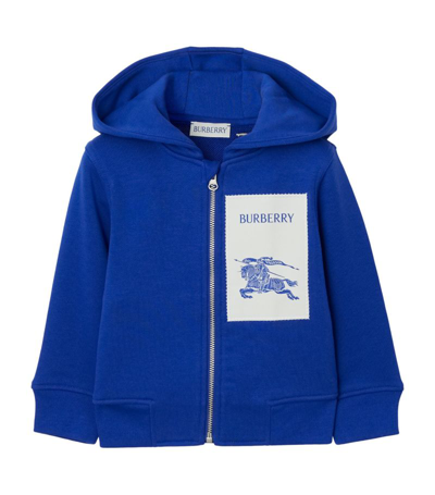 Shop Burberry Kids Cotton Ekd Hoodie (6-24 Months) In Blue