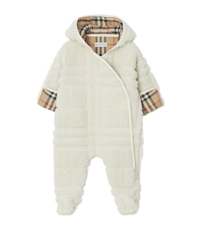 Shop Burberry Fleece All-in-one (1-18 Months) In White