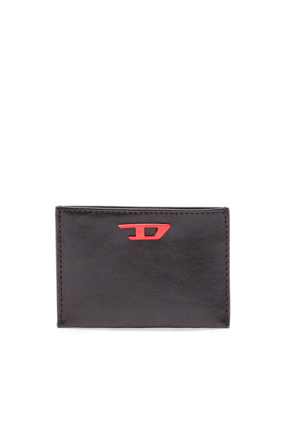 Shop Diesel Leather Card Holder With Red D Plaque In Tobedefined