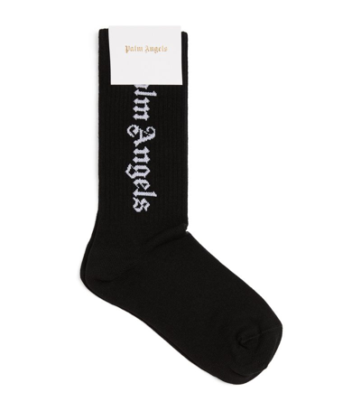 Shop Palm Angels Ribbed Logo Socks In Black