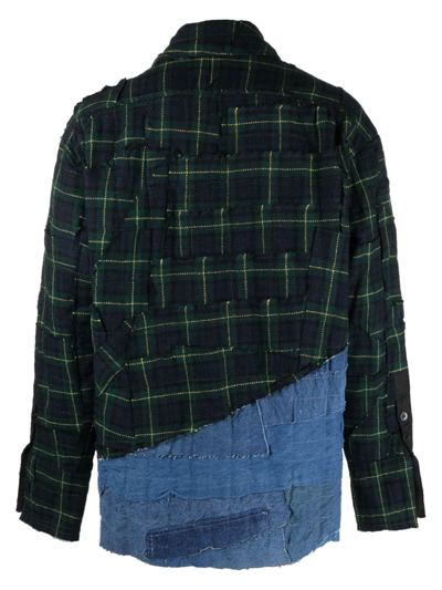 Shop Greg Lauren Cotton Patchwork Shirt In Green
