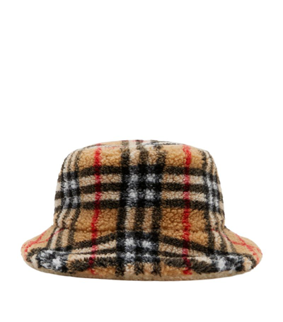 Shop Burberry Fleece Check Bucket Hat In Neutrals
