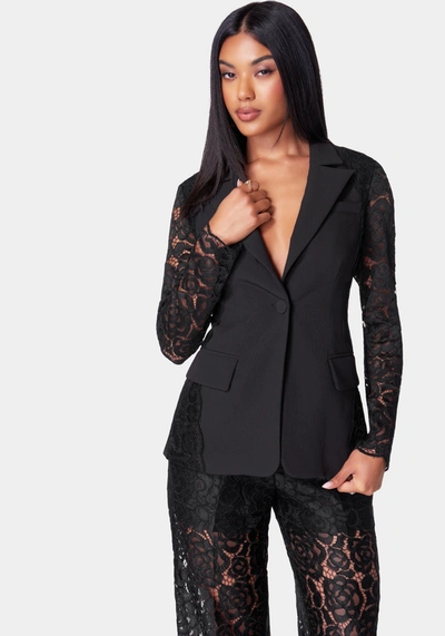 Bebe Lace Combo Tailored Jacket In Black