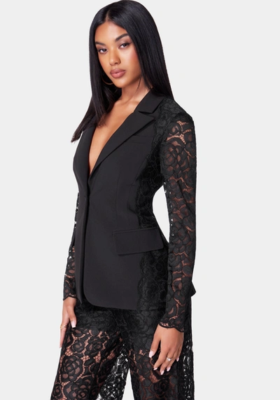 Bebe Lace Combo Tailored Jacket In Black