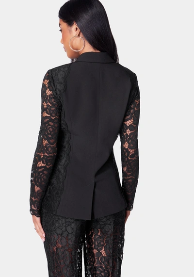 Bebe Lace Combo Tailored Jacket In Black