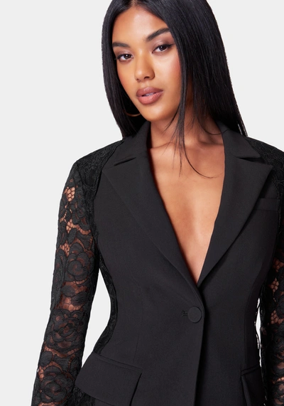 Bebe Lace Combo Tailored Jacket In Black