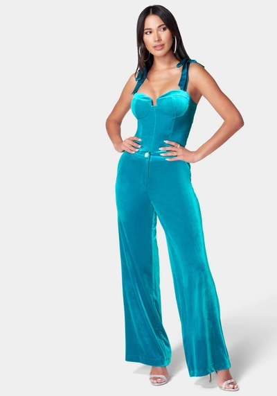 Bebe Satin Combo Velour Buster Top In Emamel Blue