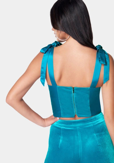 Bebe Satin Combo Velour Buster Top In Emamel Blue
