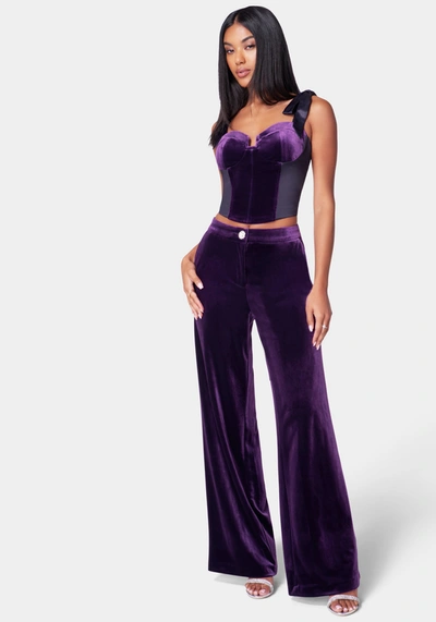 Shop Bebe High Waist Wide Leg Velour Pant In Imperial Purple