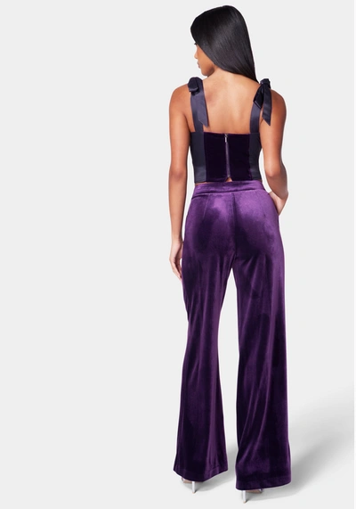 Shop Bebe High Waist Wide Leg Velour Pant In Imperial Purple