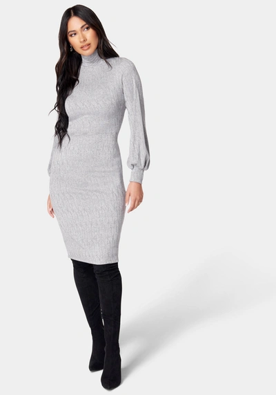 Shop Bebe Midi Turtleneck Gather Sleeve Sweater Dress In Grey