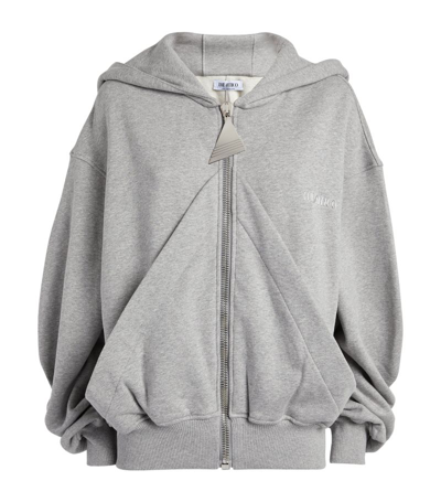 Shop Attico Cotton Zip-up Hoodie In Grey