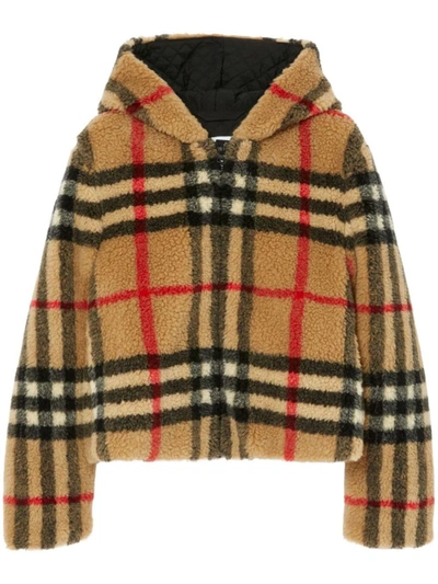 Shop Burberry Vintage-check Fleece Hooded Jacket In Archive Beige Chk