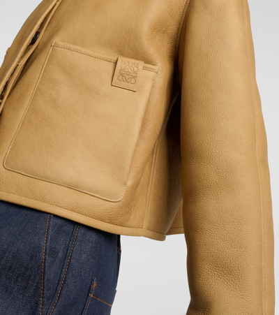 Shop Loewe Shearling-trimmed Leather Jacket In Brown