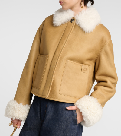 Shop Loewe Shearling-trimmed Leather Jacket In Brown