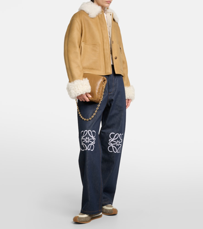Loewe Shearling-trim Leather Jacket In Brown