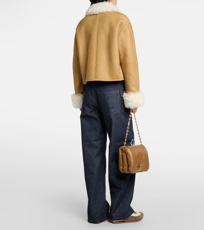 Shop Loewe Shearling-trimmed Leather Jacket In Brown