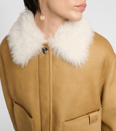 Shop Loewe Shearling-trimmed Leather Jacket In Brown