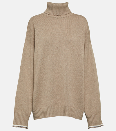 Shop Brunello Cucinelli Wool, Cashmere And Silk Sweater In Beige