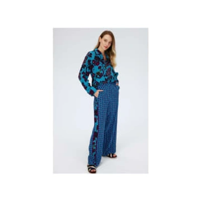 Shop Diane Von Furstenberg Sarina China Vine Trousers Size: 14, Col: Blue M