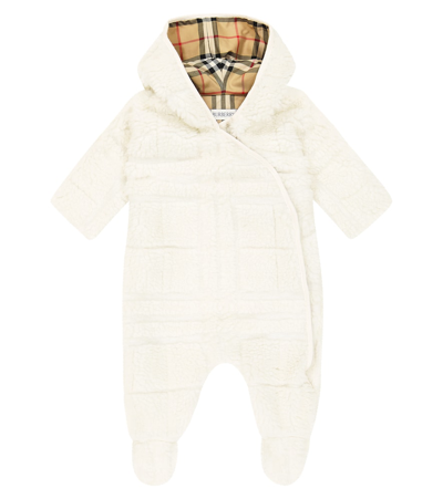 Shop Burberry Baby  Check Teddy Onesie In White