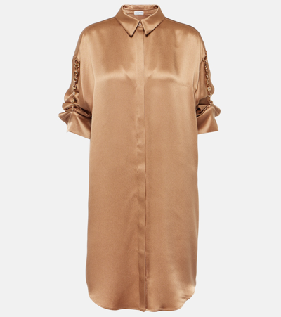 Shop Loewe Chain-detail Silk Satin Shirt Dress In Brown