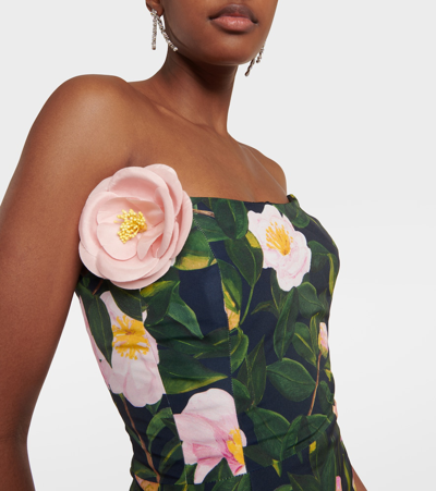 Shop Oscar De La Renta Strapless Floral Faille Gown In Multicoloured