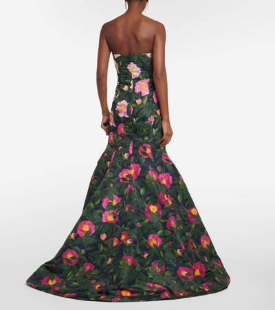 Shop Oscar De La Renta Strapless Floral Faille Gown In Multicoloured