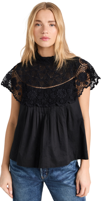 Shop Sea Serita Crochet Lace Flutter Sleeve Top Black