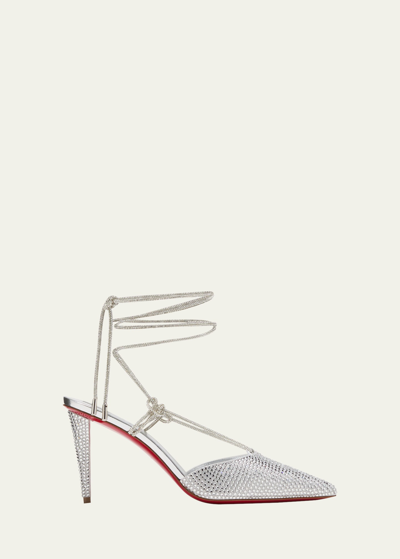 Shop Christian Louboutin Astrid Crystal Red Sole Ankle-wrap Pumps In Crystallin Silver