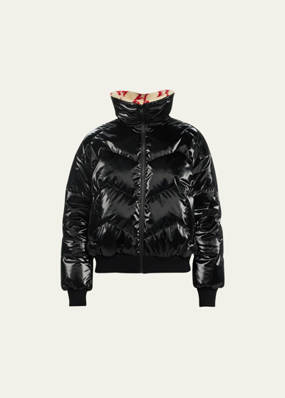 Shop Perfect Moment Reversible Metallic Sherpa Puffer Jacket In Black Liquid