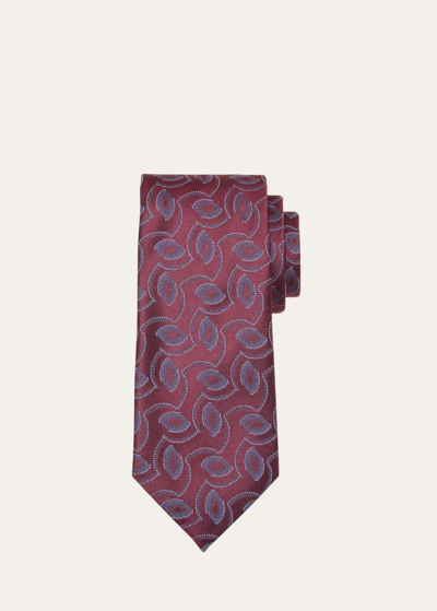 Shop Charvet Men's Geometric Oval Jacquard Silk Tie In 1 Burgundy