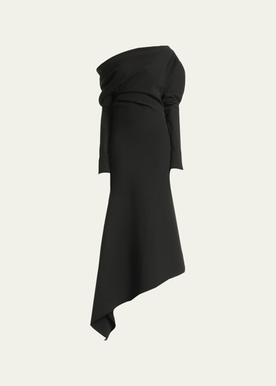 Shop A.w.a.k.e. Off-the-shoulder Asymmetric Maxi Dress In Black