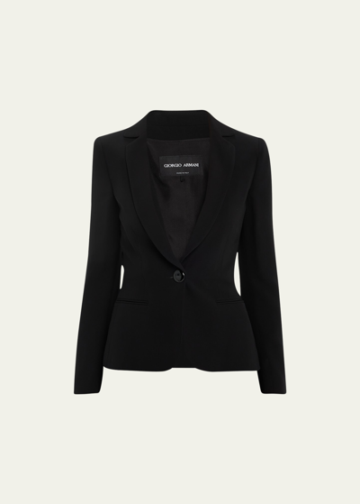 Shop Giorgio Armani Cady Tailored Blazer Jacket In Solid Black
