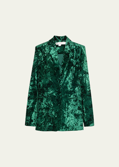 Shop Caroline Constas Drea Crushed Velvet Oversized Blazer In Emerald