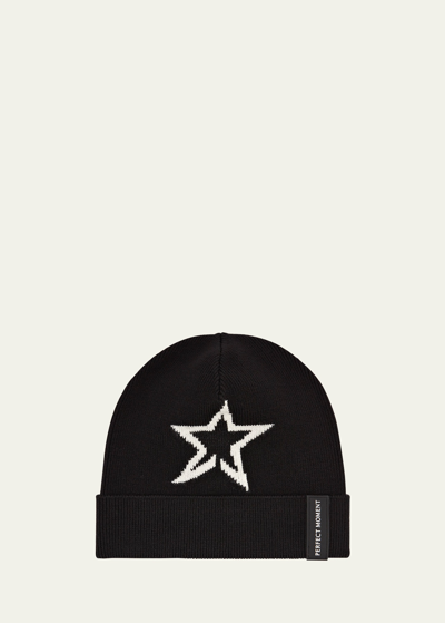 Shop Perfect Moment Merino Wool Star Pillow Beanie In Black