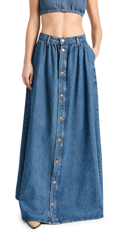 Shop Triarchy Ms. Corey Floor Length Button-up Skirt Yellowstone Medium Indigo