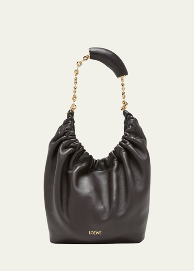 Shop Loewe Small Squeeze Chain Leather Hobo Bag In Chocolate