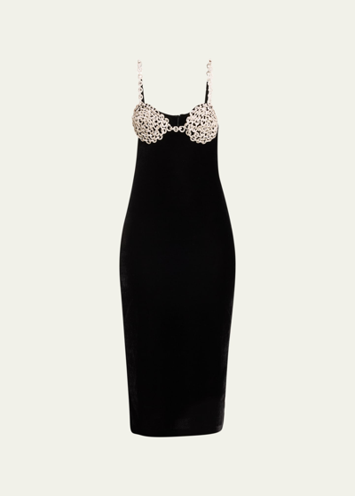 Shop Patbo Crystal Chain Velvet Midi Dress In Black