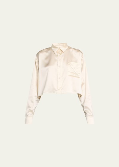Shop Sprwmn Silk Cropped Button-front Shirt In Ivory