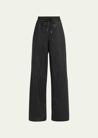 Shop Sprwmn Baggy Wide-leg Leather Sweatpants In Black