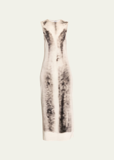 Shop Loewe Blurred Print Tube Midi Dress In Grey Multi